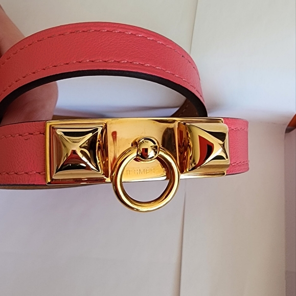 Hermès Rivale Double Tour Bracelet Swift Rose Azalee T2 - Picture 3 of 15